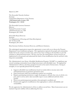 March 25, 2009 the Honorable Timothy Geithner Secretary United States Department of the Treasury 1500 Pennsylvania Avenue, NW W