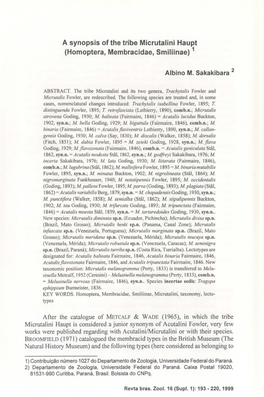 A Synopsis of the Tribe Micrutalini Haupt (Homoptera, Membracidae, Smiliinae) 1