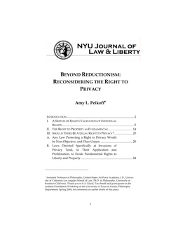 Beyond Reductionism: Reconsidering the Right to Privacy