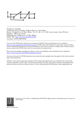 Iannis Xenakis, Roberta Brown, John Rahn Source: Perspectives of New Music, Vol