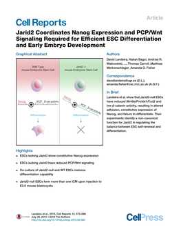 Jarid2 Coordinates Nanog Expression and PCP/Wnt Signaling Required for Efficient ESC Differentiation and Early Embryo Developmen