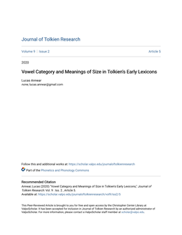 Vowel Category and Meanings of Size in Tolkien's Early Lexicons