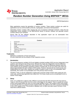 Random Number Generation Using MSP430™ Mcus (Rev. A)