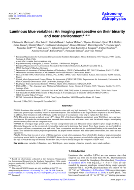 Luminous Blue Variables: an Imaging Perspective on Their Binarity and Near Environment?,??