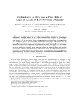 Unsteadiness in Flow Over a Flat Plate at Angle-Of-Attack at Low Reynolds Numbers∗