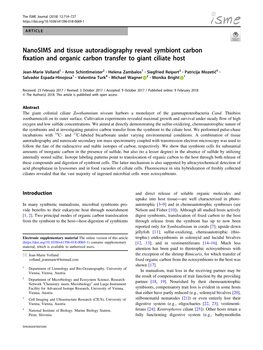 Nanosims and Tissue Autoradiography Reveal Symbiont Carbon ﬁxation and Organic Carbon Transfer to Giant Ciliate Host