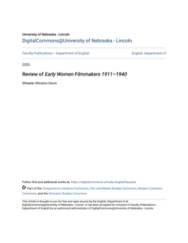 Review of <I>Early Women Filmmakers 1911–1940</I>