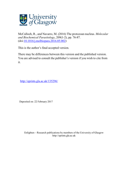 The Protozoan Nucleus. Molecular and Biochemical Parasitology, 209(1-2), Pp