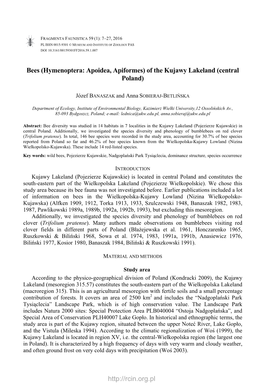 Bees (Hymenoptera: Apoidea, Apiformes) of the Kujawy Lakeland (Central Poland)