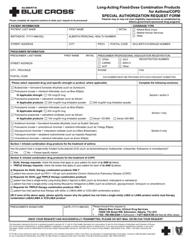 Long-Acting Fixed-Dose Combination Products for Asthma/COPD SPECIAL AUTHORIZATION REQUEST FORM