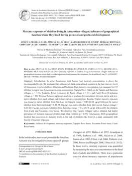 Mercury Exposure of Children Living in Amazonian Villages: Influence of Geographical Location Where They Lived During Prenatal and Postnatal Development