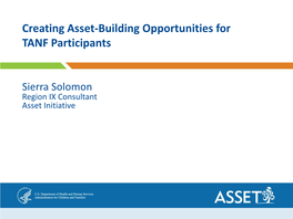 Creating Asset-Building Opportunities for TANF Participants