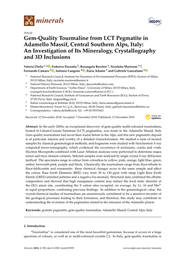 Gem-Quality Tourmaline from LCT Pegmatite in Adamello Massif, Central Southern Alps, Italy: an Investigation of Its Mineralogy, Crystallography and 3D Inclusions