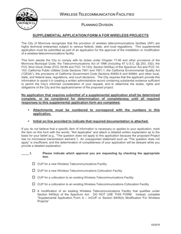 Supplemental Application Form a for Wireless Projects