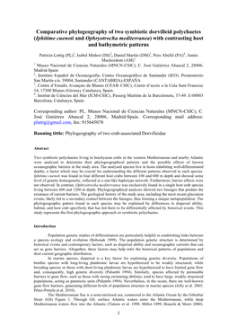 Comparative Phylogeography of Two Symbiotic Dorvilleid Polychaetes (Iphitime Cuenoti and Ophryotrocha Mediterranea) with Contrasting Host and Bathymetric Patterns