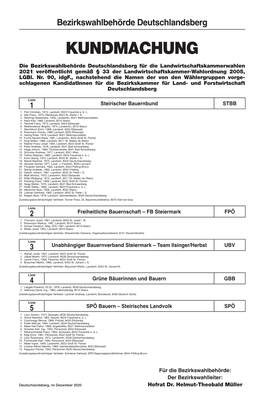 Bezirkswahlbehörde Deutschlandsberg KUNDMACHUNG