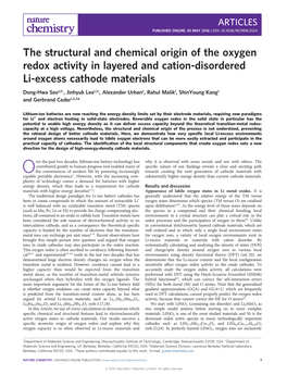 The Structural and Chemical Origin of the Oxygen Redox Activity in Layered and Cation-Disordered Li-Excess Cathode Materials