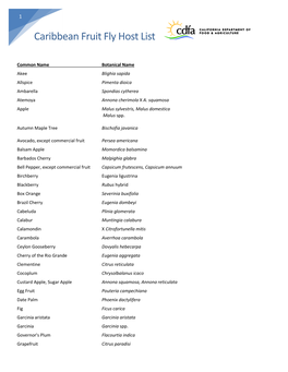 Caribbean Fruit Fly Host List