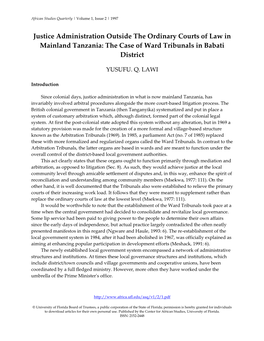 Justice Administration Outside the Ordinary Courts of Law in Mainland Tanzania: the Case of Ward Tribunals in Babati District