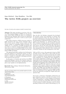 The Active XML Project: an Overview