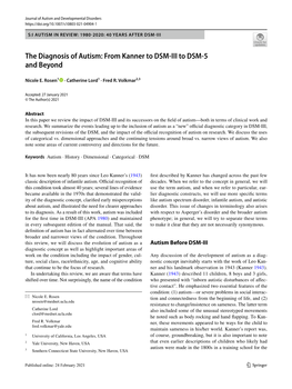 The Diagnosis of Autism: from Kanner to DSM‑III to DSM‑5 and Beyond