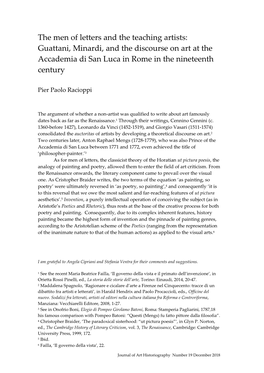 The Men of Letters and the Teaching Artists: Guattani, Minardi, and the Discourse on Art at the Accademia Di San Luca in Rome in the Nineteenth Century