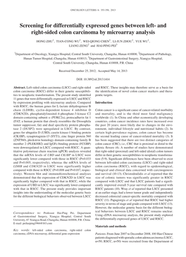 Screening for Differentially Expressed Genes Between Left‑And Right‑Sided