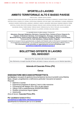 Bollettino Lavoro Distretto 08.03.2021