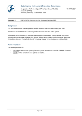 2017 HELCOM Overview on Port Reception Facilities (PRF)