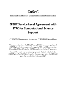 EPSRC Service Level Agreement with STFC for Computational Science Support