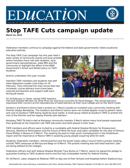 Stop TAFE Cuts Campaign Update March 23, 2018