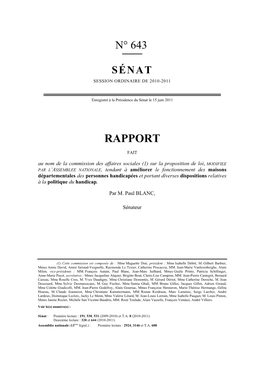 Rapport N° 643 Fait Au Nom De Commission Des Affaires Sociales Sur La Proposition De