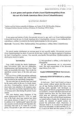 A New Genus and Species of Mite (Acari Epidermoptidae) from the Ear