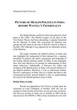 Picture of Muslim Politics in India Before Wavell's