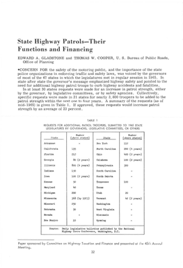 State Highway Patrols-Their Functions and Financing