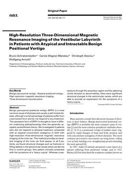 High-Resolution Three-Dimensional Magnetic Resonance Imaging of the Vestibular Labyrinth in Patients with Atypical and Intractable Benign Positional Vertigo