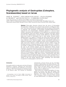 Phylogenetic Analysis of Geotrupidae (Coleoptera, Scarabaeoidea) Based on Larvae
