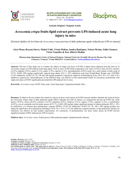 Acrocomia Crispa Fruits Lipid Extract Prevents LPS-Induced Acute Lung Injury in Mice