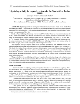 Lightning Activity in Tropical Cyclones in the South-West Indian Ocean