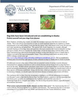 Dog Ticks Have Been Introduced and Are Establishing in Alaska: Protect Yourself and Your Dogs from Disease