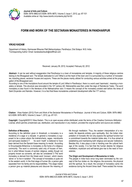 Form and Work of the Sectarian Monasteries in Pandharpur