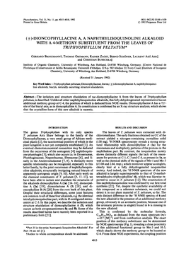 (±)-Dioncophyllacine A, a Naphthylisoquinoline Alkaloid with a 4-Methoxy Substituent from the Leaves of Triphyophyllum Peltatum*