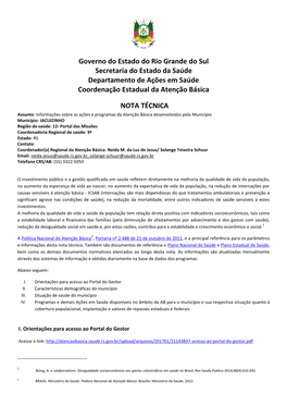 Governo Do Estado Do Rio Grande Do Sul Secretaria Do Estado Da Saúde Departamento De Ações Em Saúde Coordenação Estadual Da Atenção Básica