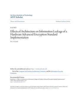 Effects of Architecture on Information Leakage of a Hardware Advanced Encryption Standard Implementation Eric A