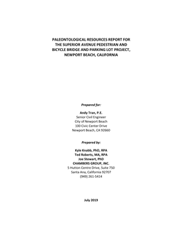 Paleontological Resources Report for the Superior Avenue Pedestrian and Bicycle Bridge and Parking Lot Project, Newport Beach, California