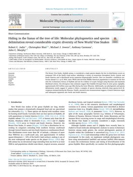 Hiding in the Lianas of the Tree of Life Molecular Phylogenetics And