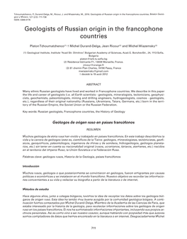 Geologists of Russian Origin in the Francophone Countries