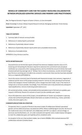 Models of Community Care for the Elderly Involving Collaboration Between Specialized Geriatric Services and Primary Care Practitioners