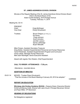 ST. JAMES-ASSINIBOIA SCHOOL DIVISION Minutes of the Regular