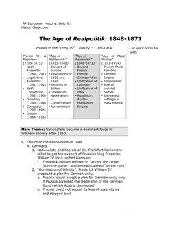 The Age of Realpolitik: 1848-1871